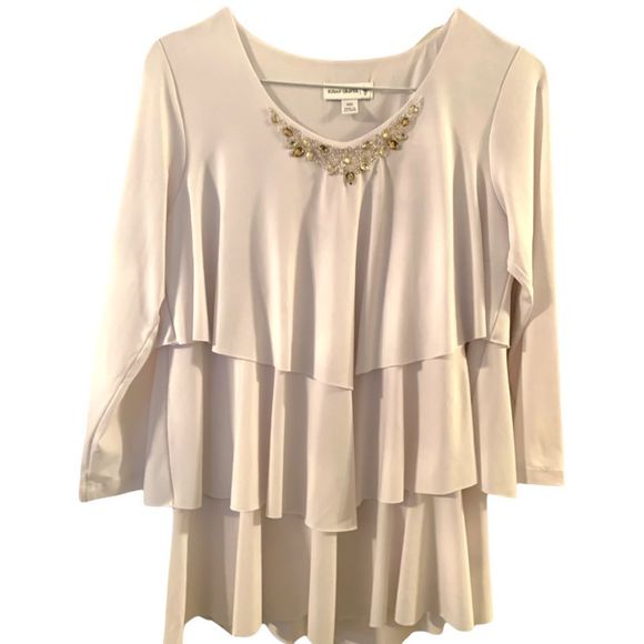 Susan Graver 3/4 Sleeved Tiered Beaded Top fits up to a M (A-009) - Picture 3 of 10
